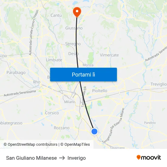 San Giuliano Milanese to Inverigo map