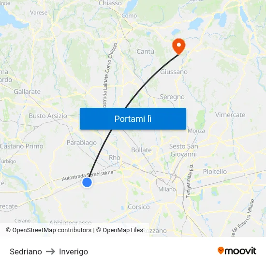 Sedriano to Inverigo map