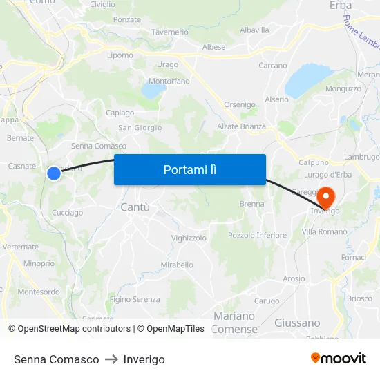 Senna Comasco to Inverigo map