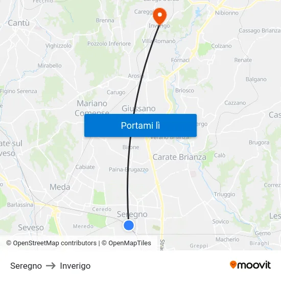 Seregno to Inverigo map
