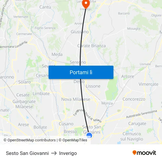 Sesto San Giovanni to Inverigo map