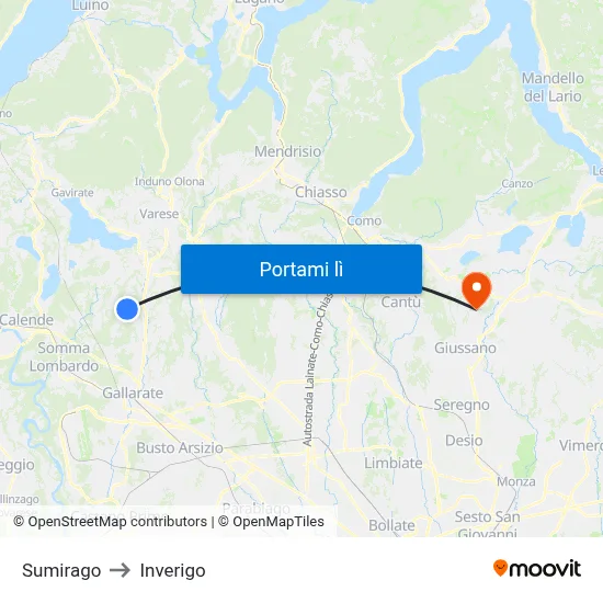 Sumirago to Inverigo map