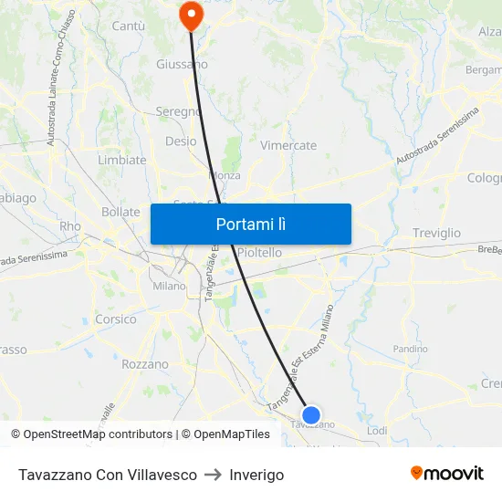 Tavazzano Con Villavesco to Inverigo map