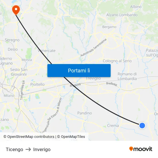 Ticengo to Inverigo map
