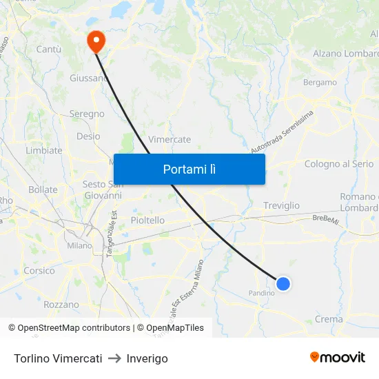 Torlino Vimercati to Inverigo map