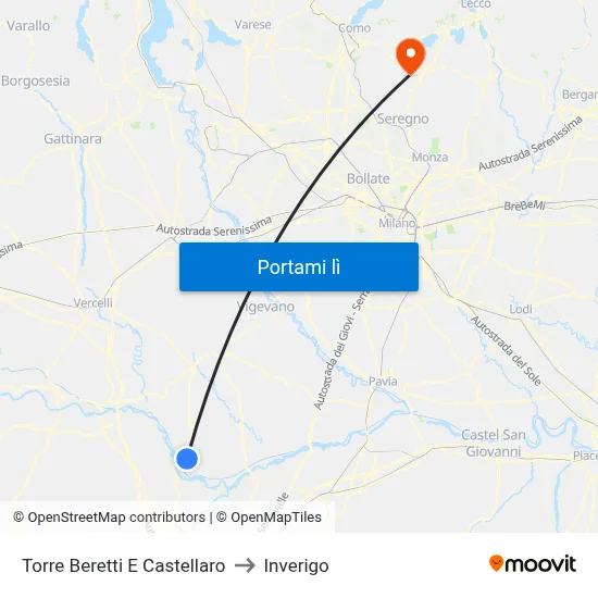 Torre Beretti E Castellaro to Inverigo map