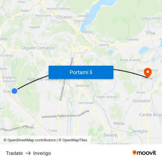 Tradate to Inverigo map