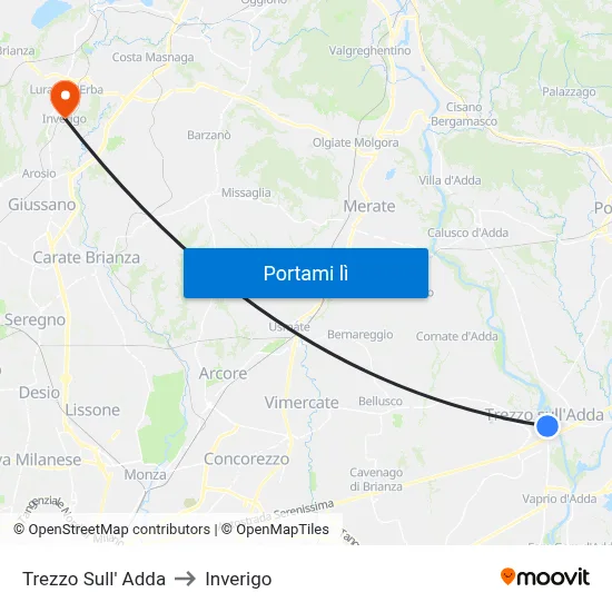 Trezzo Sull' Adda to Inverigo map