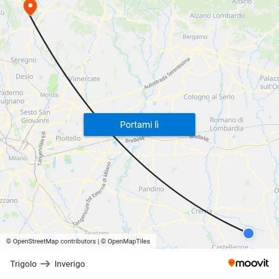 Trigolo to Inverigo map