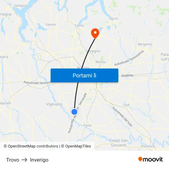 Trovo to Inverigo map