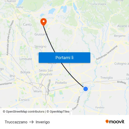 Truccazzano to Inverigo map