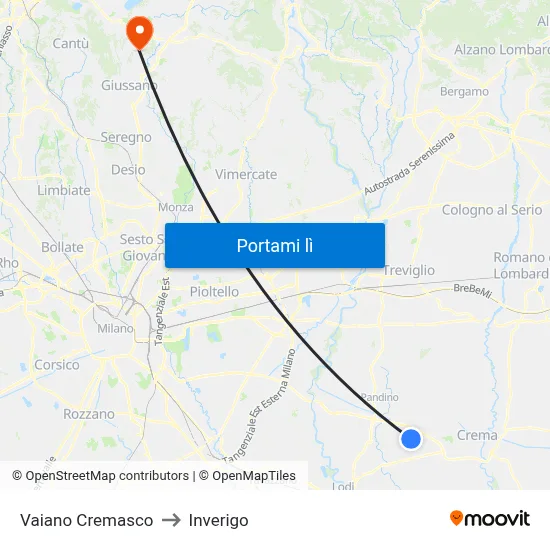 Vaiano Cremasco to Inverigo map