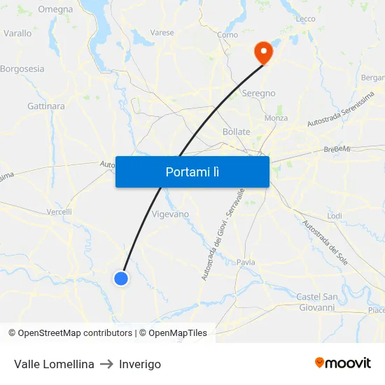 Valle Lomellina to Inverigo map