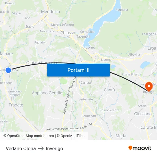 Vedano Olona to Inverigo map
