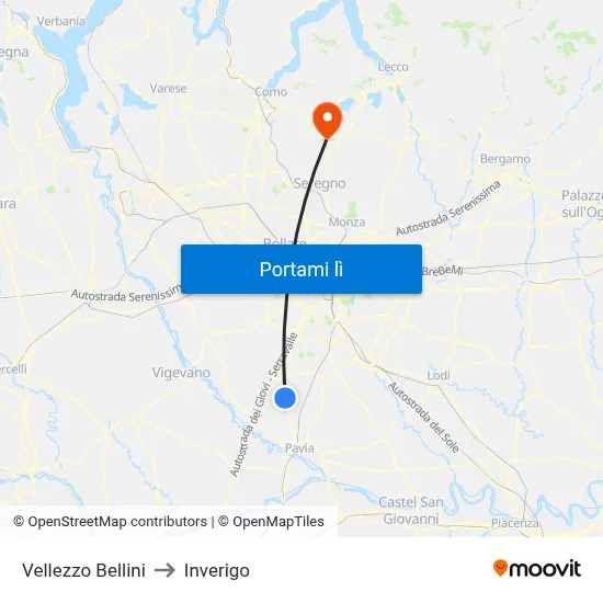 Vellezzo Bellini to Inverigo map