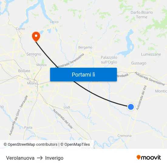 Verolanuova to Inverigo map