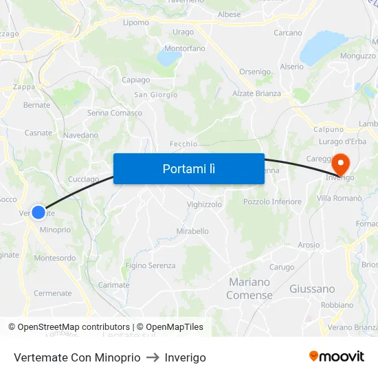 Vertemate Con Minoprio to Inverigo map