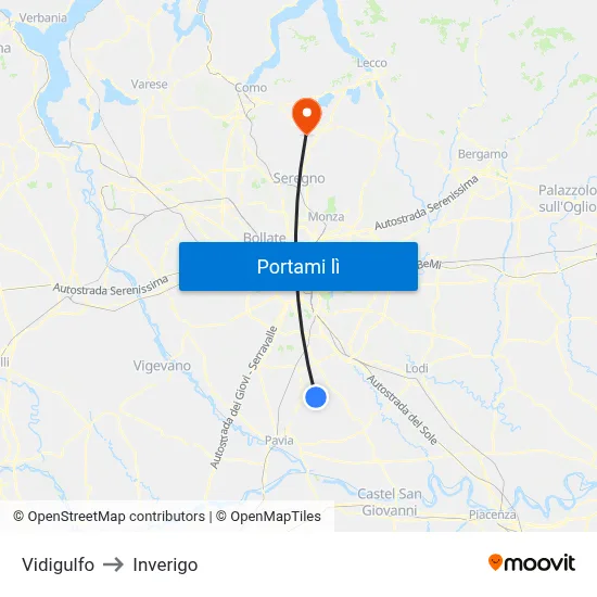 Vidigulfo to Inverigo map