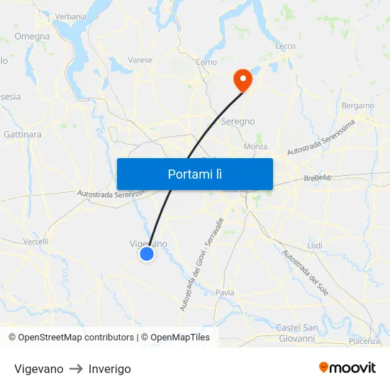 Vigevano to Inverigo map