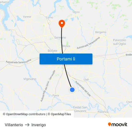 Villanterio to Inverigo map
