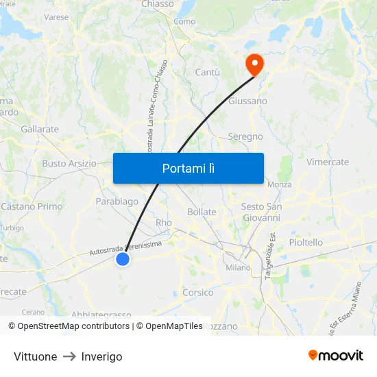 Vittuone to Inverigo map