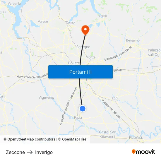Zeccone to Inverigo map