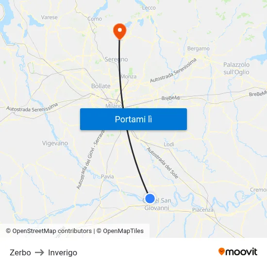 Zerbo to Inverigo map
