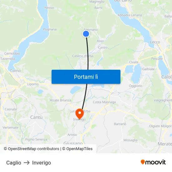 Caglio to Inverigo map