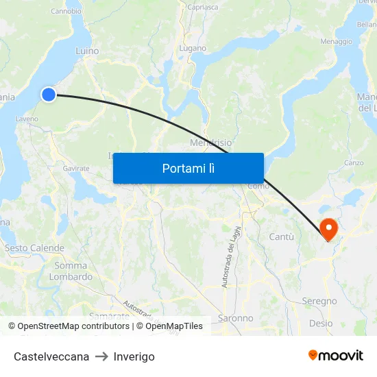 Castelveccana to Inverigo map