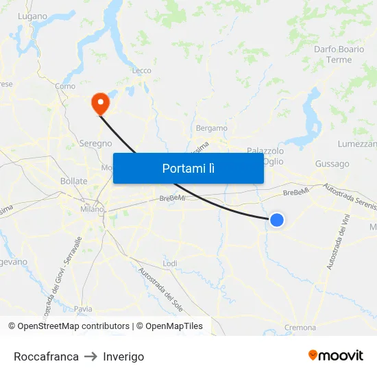 Roccafranca to Inverigo map