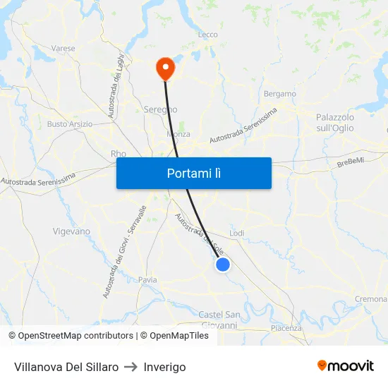 Villanova Del Sillaro to Inverigo map