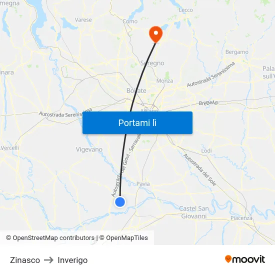 Zinasco to Inverigo map
