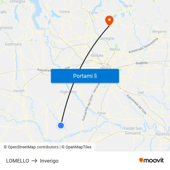 LOMELLO to Inverigo map
