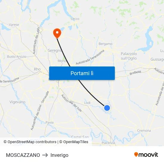 MOSCAZZANO to Inverigo map