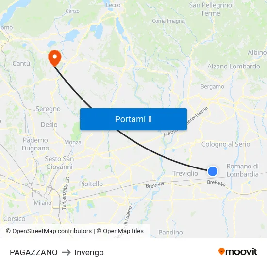 PAGAZZANO to Inverigo map