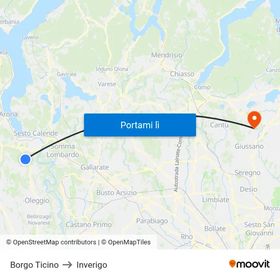 Borgo Ticino to Inverigo map