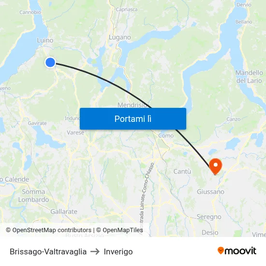 Brissago-Valtravaglia to Inverigo map