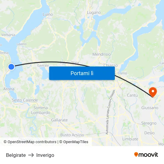 Belgirate to Inverigo map