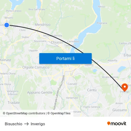 Bisuschio to Inverigo map