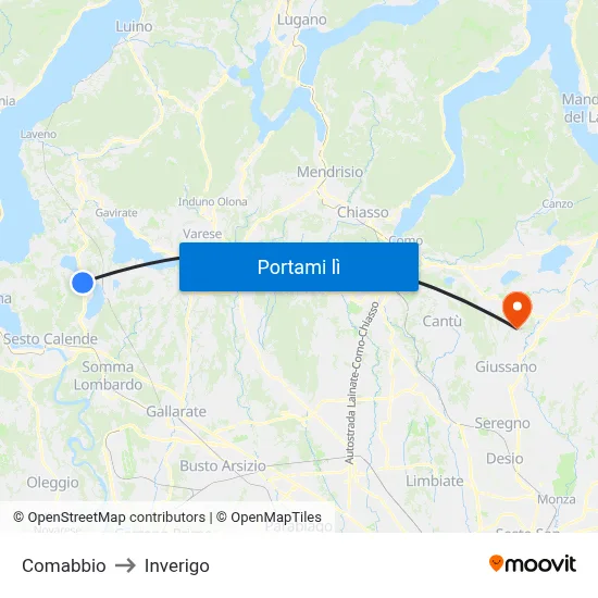 Comabbio to Inverigo map