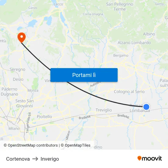 Cortenova to Inverigo map
