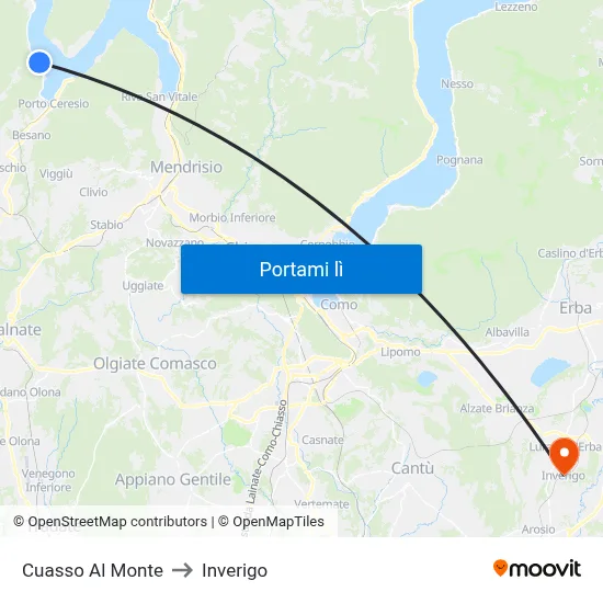 Cuasso Al Monte to Inverigo map