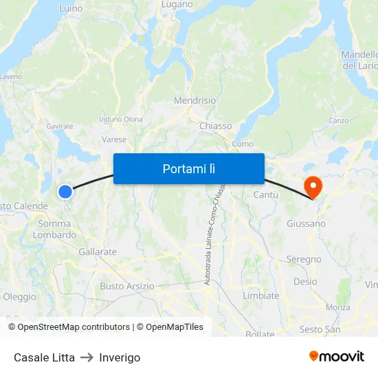 Casale Litta to Inverigo map