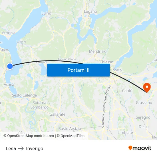 Lesa to Inverigo map