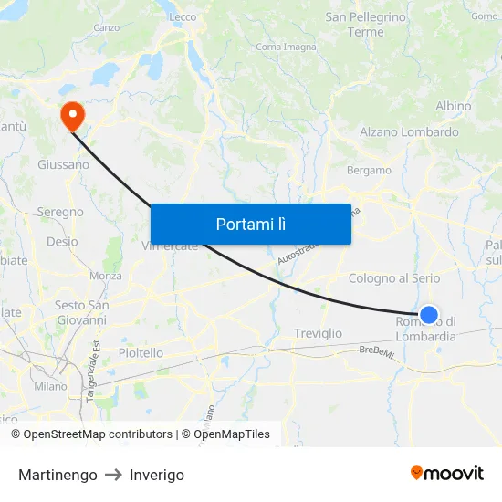 Martinengo to Inverigo map