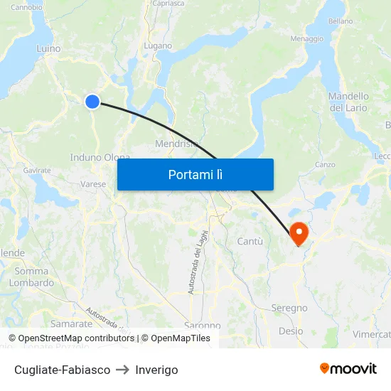Cugliate-Fabiasco to Inverigo map