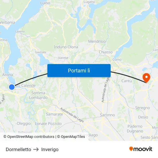 Dormelletto to Inverigo map