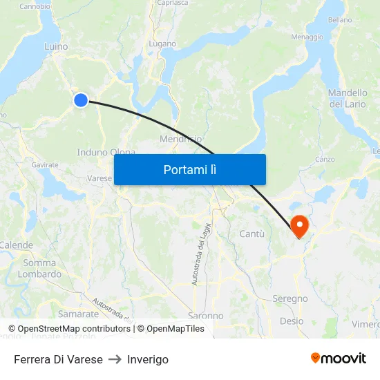 Ferrera Di Varese to Inverigo map