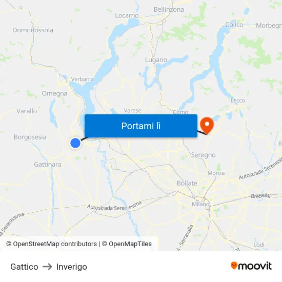 Gattico to Inverigo map