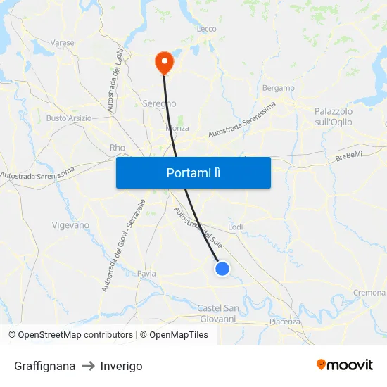 Graffignana to Inverigo map